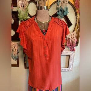 Knox Rose Vibrant Orange Blouse with Ruffle Sleeves